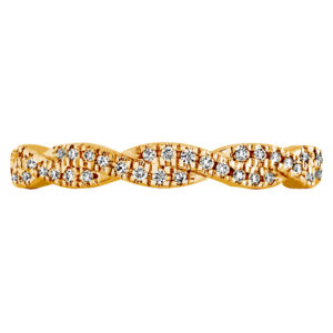 yellow gold braided eternity band set with round brilliant diamonds