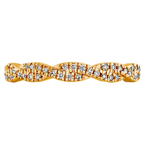yellow gold braided eternity band set with round brilliant diamonds