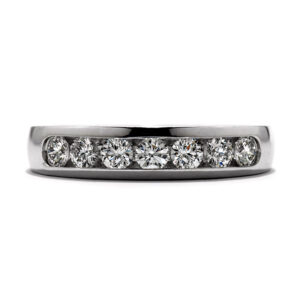 platinum channel set band set with 7 round diamonds