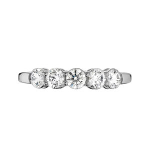 white gold 5-stone band set with round brilliant diamonds