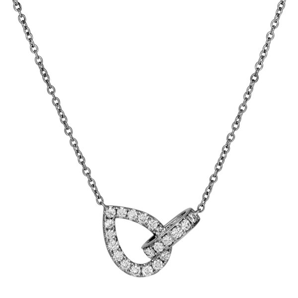 white gold pear shape open circles pendant set with small diamonds