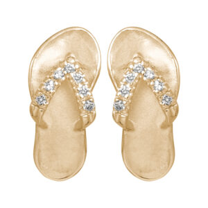 yellow gold slipper earrings with small diamonds set in the thongs