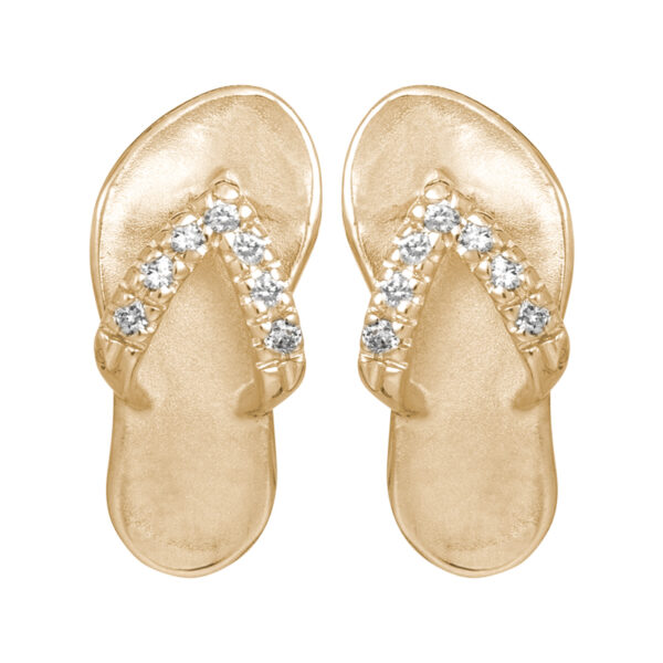 yellow gold slipper earrings with small diamonds set in the thongs