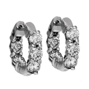 white gold inside out hoop earrings set with round brilliant diamonds