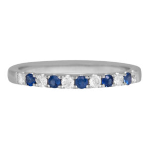 white gold alternating band set with round blue sapphires and round white diamonds