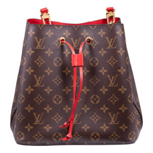 monogram canvas with red leather strap Louis Vuitton bucket handbag