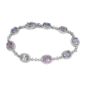 white gold multicolor sapphire bracelet with diamond haloes