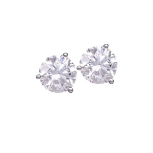 white gold 3-prong stud earrings set with round brilliant diamonds