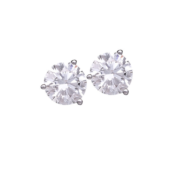 white gold 3-prong stud earrings set with round brilliant diamonds