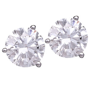 white gold 3-prong stud earrings set with round brilliant diamonds