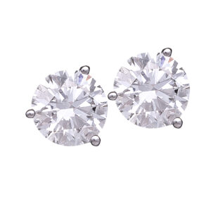 white gold 3-prong stud earrings set with round brilliant diamonds