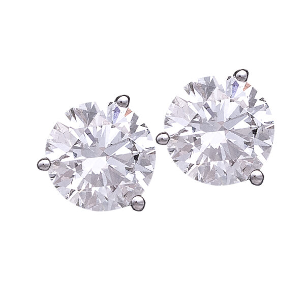 white gold 3-prong stud earrings set with round brilliant diamonds