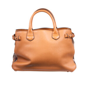 camel color leather burberry tote handbag with strap