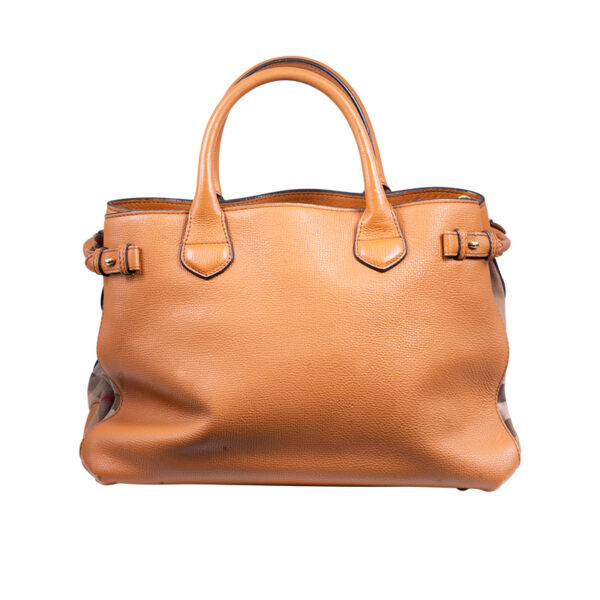 camel color leather burberry tote handbag with strap
