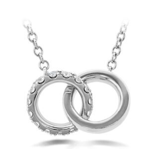 white gold interlocking circle pendant set with diamonds