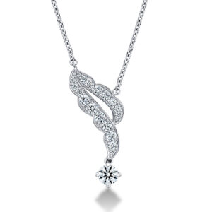 white gold pendant necklace with ribbon motif set with small round diamonds