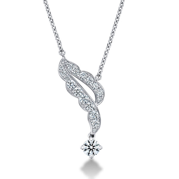 white gold pendant necklace with ribbon motif set with small round diamonds