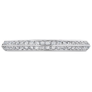 white gold band with small round diamonds and knife edge taper