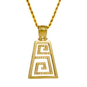 yellow gold Greek key pendant set with small round brilliant diamonds