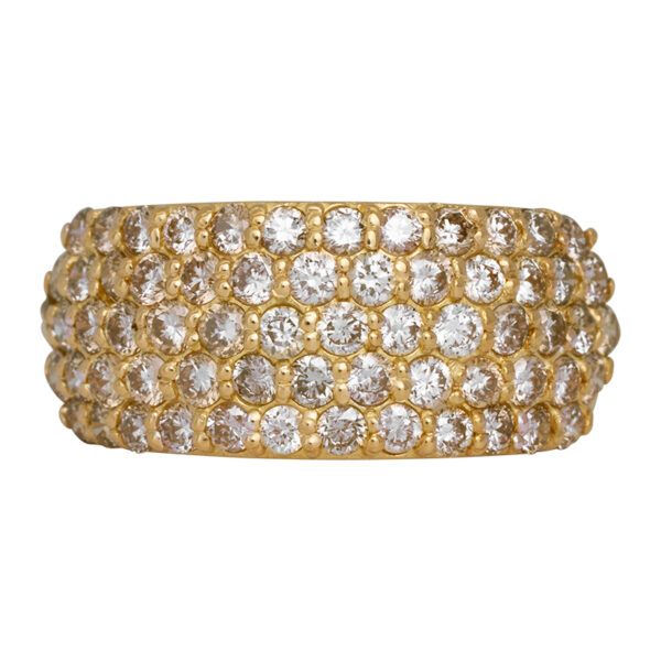 yellow gold 5-row band set with round brilliant champagne diamonds