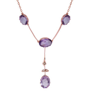 rose gold antique necklace set with large oval amethyst and seed pearls