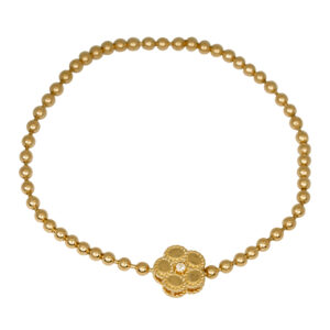 yellow gold bracelet with flower bead set with small round brilliant diamond