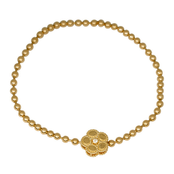 yellow gold bracelet with flower bead set with small round brilliant diamond