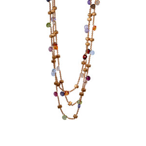yellow gold confetti necklace set with multiple colored gemstones