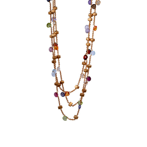 yellow gold confetti necklace set with multiple colored gemstones