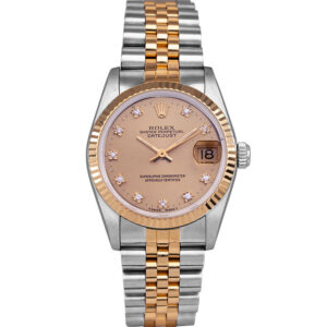stainless steel and yellow gold rolex with a champagne dial