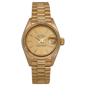 yellow gold rolex with a champagne dial