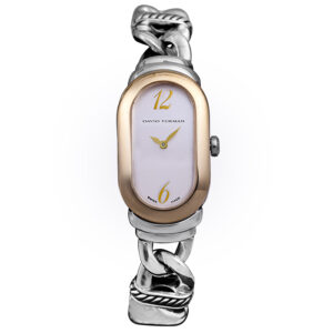 sterling and yellow gold David Yurman watch with a mother of pearl dial