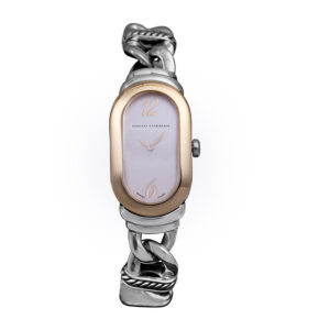 sterling and yellow gold David Yurman watch with a mother of pearl dial