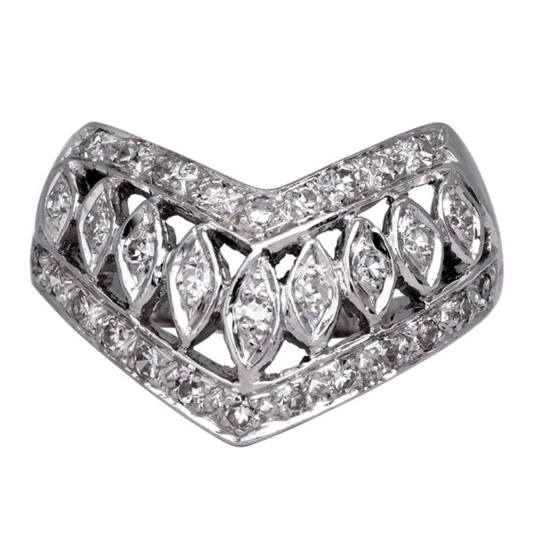 white gold chevron ring set with diamonds