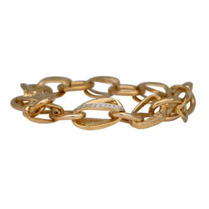 yellow gold chain link bracelet set with small round brilliant diamonds