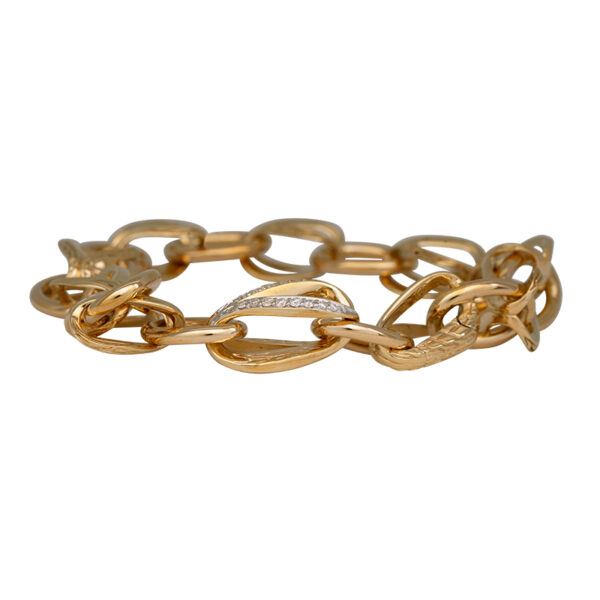 yellow gold chain link bracelet set with small round brilliant diamonds