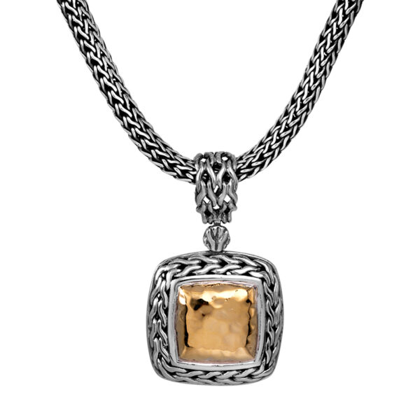sterling silver and yellow gold John Hardy pendant with hammered finish on the gold