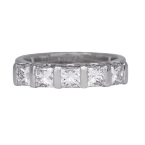white gold band channel set with princess diamonds