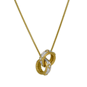 david yurman yellow gold pendant, two rings set with diamonds