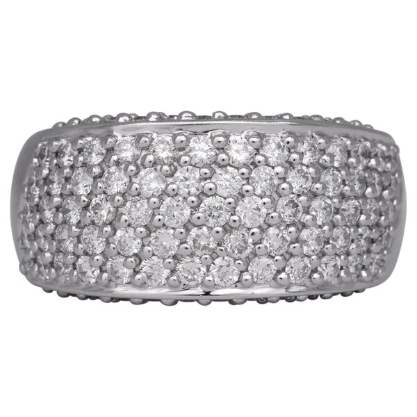 white gold multi-row ring set with small diamonds
