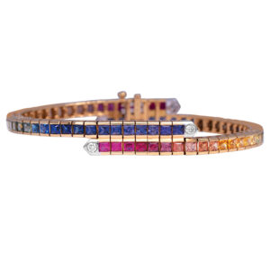 yellow gold bracelet with rainbow sapphires and round brilliant diamonds