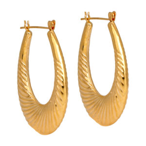 yellow gold ridged hoop earrings