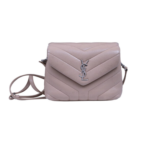 cream leather YSL Chevron shoulder bag
