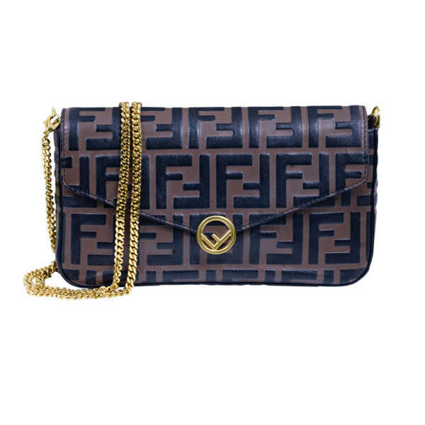 black and brown monogram leather Fendi wallet