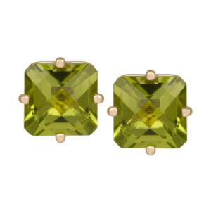 yellow gold stud earrings set with octagonal peridot
