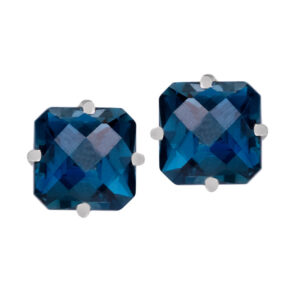 white gold earrings set with London blue topaz