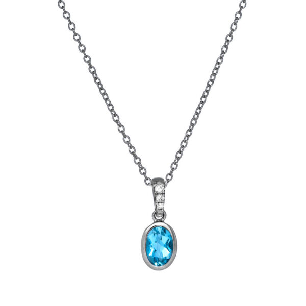 white gold pendant set with aquamarine and small diamonds