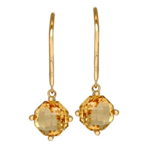 yellow gold drop earrings set with octagon cut citrine