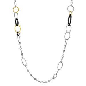 sterling silver and yellow gold necklace with onyx links