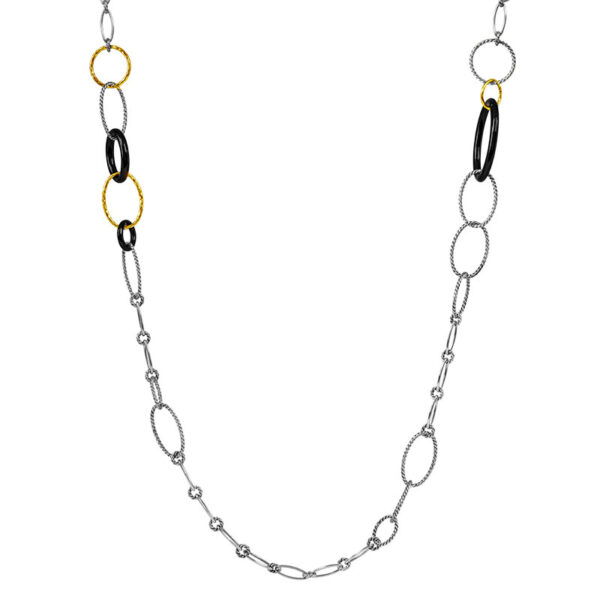 sterling silver and yellow gold necklace with onyx links